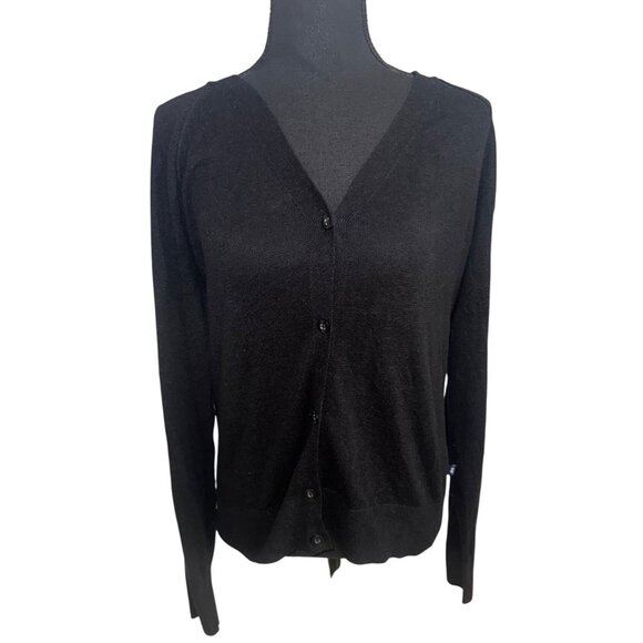 Gap Linen Blend Lightweight Button Down Cardigan Sweater Black City Classic - Picture 2 of 11